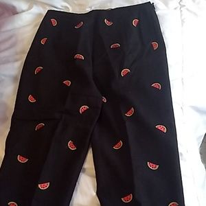 Black linen capris with watermelons